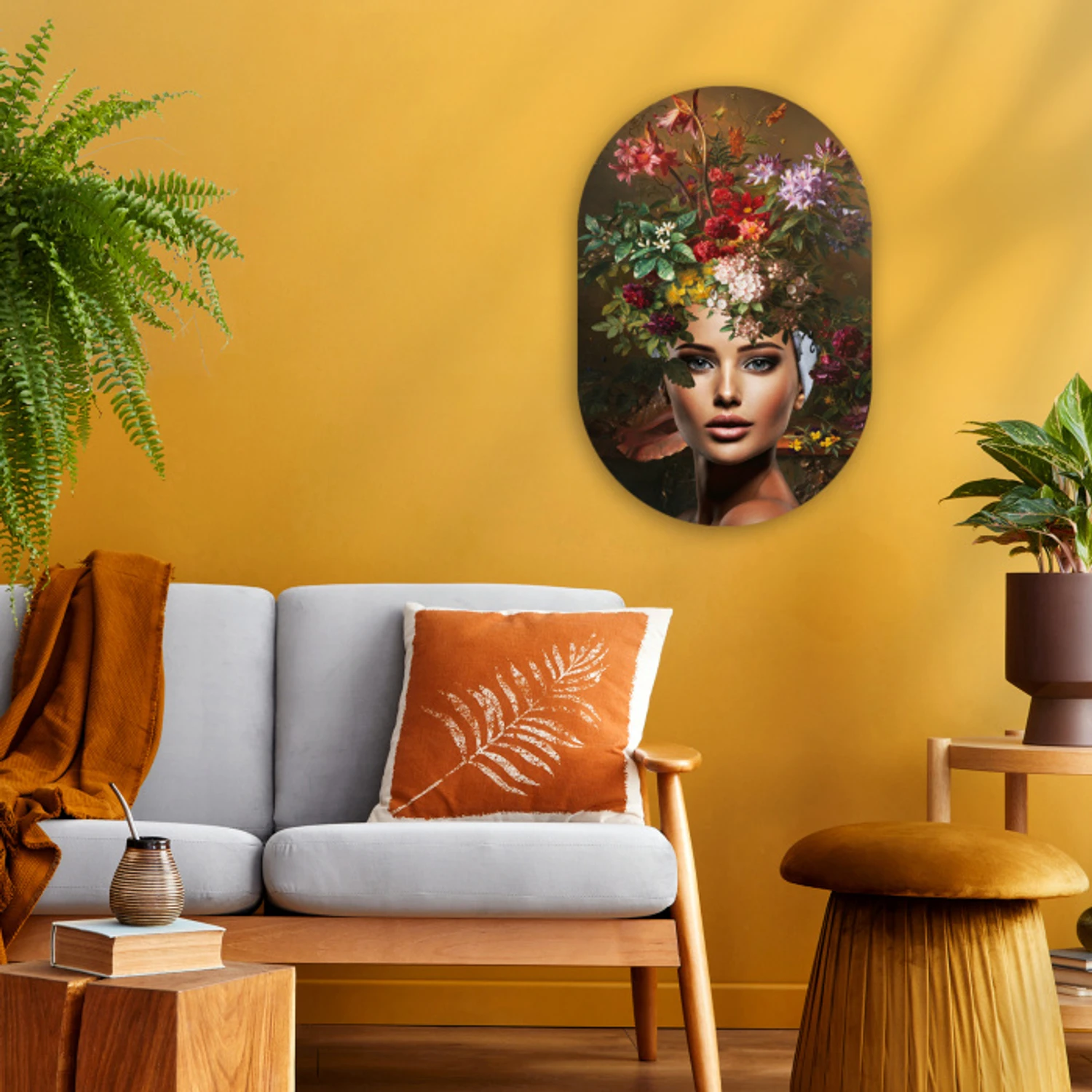 Vrouw - Bloemen - Kleuren Wandcirkel Ovaal Forex klein -sfeer4