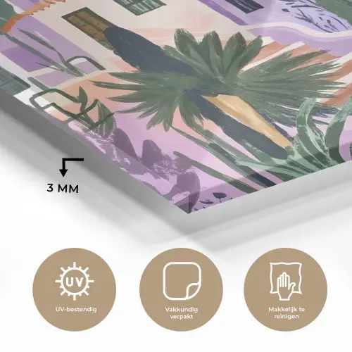 Huizen - Minimalistisch - Palmbomen - Kust plexiglas 5mm klein -sfeer2
