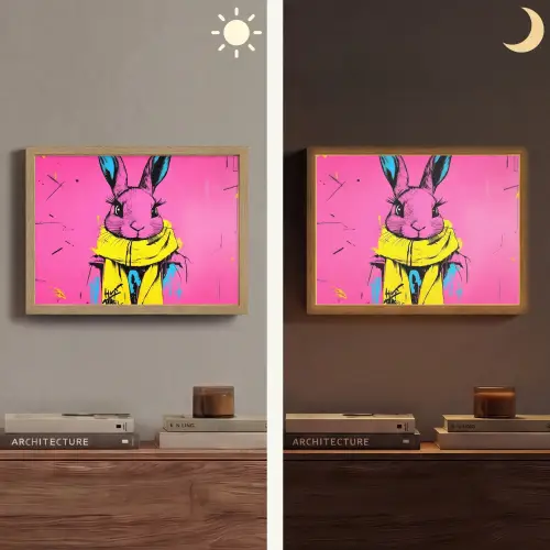 Konijn - Felroze - Sjaal - Abstract Light Box met batterij (Wandlamp) middel -sfeer3