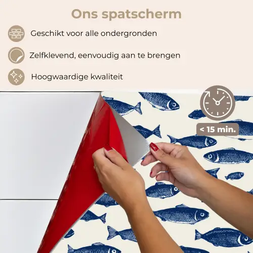 Vissen - Patroon - Blauw - Wit keuken achterwand spatscherm klein 900 -spatscherm_NL