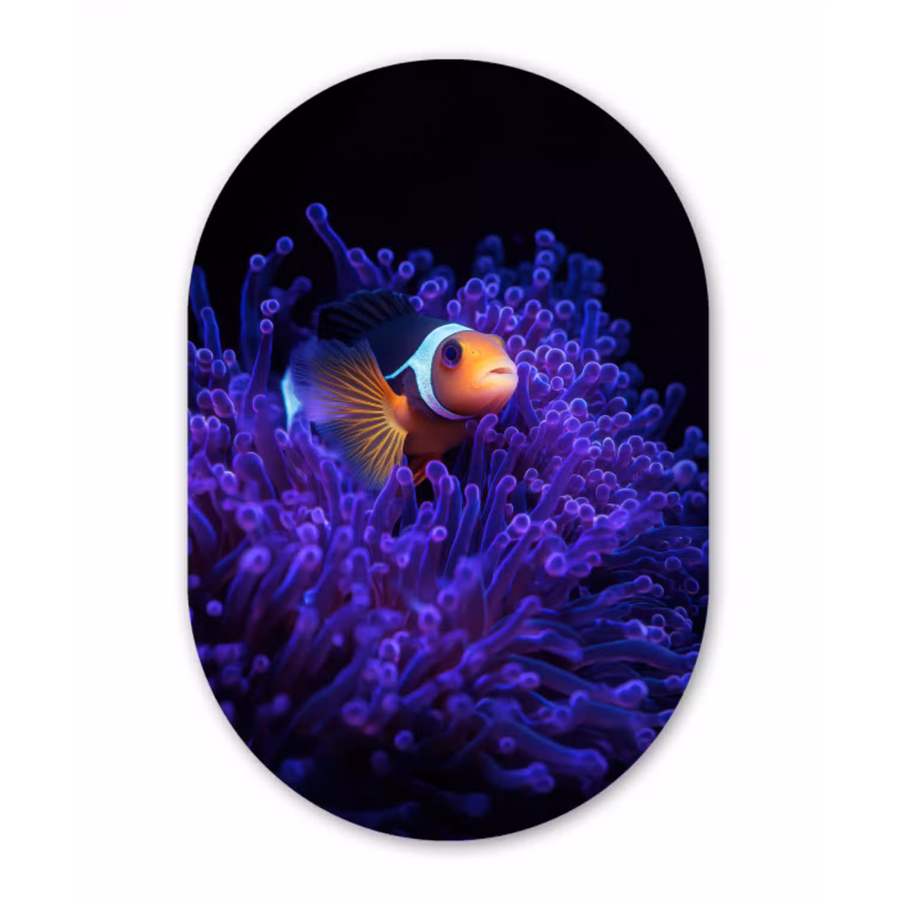 Koraal - Vis - Oranje - Zee Wandcirkel Ovaal Glas middel -3d