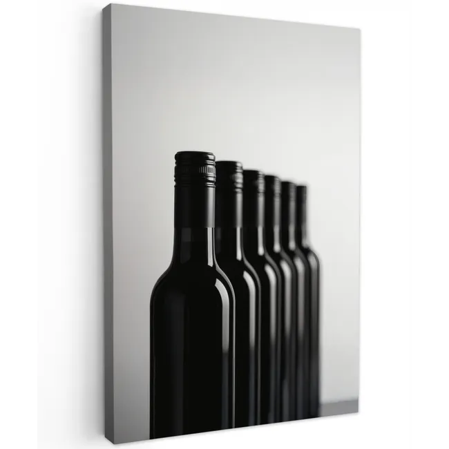 Wijnflessen - Zwart - Minimalistisch Tuinposter op houten frame 2 cm dik klein -3d
