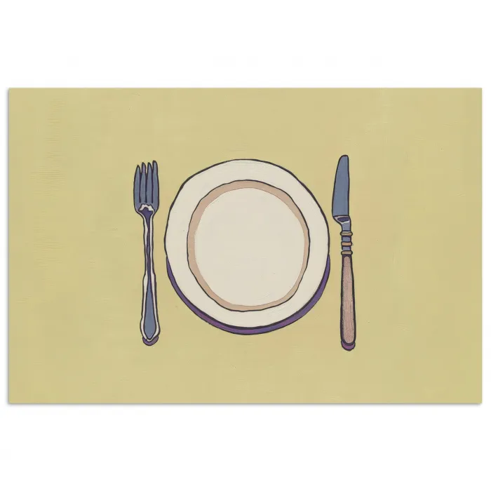 Illustratie - Bord - Bestek - Beige poster papier klein -3d