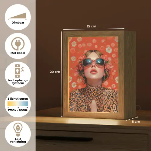 Vrouw - Kleurrijk - Dierenprint - Bloemen Light Box met kabel (Tafellamp) klein -USP_NL