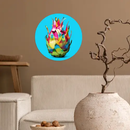 Drakenfruit - Blauw - Levendig Wandcirkel behangsticker klein -sfeer1