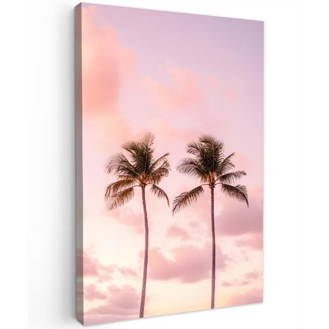 Palmbomen - Paars - Wolken - Lucht canvas 2cm klein -z3d