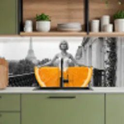 Sinaasappel - Eiffeltoren - Vrouw keuken achterwand 2 middel -sfeer3