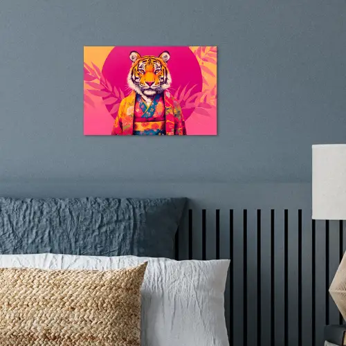 Tijger - Kimono - Planten - Roze poster papier klein -sfeer2