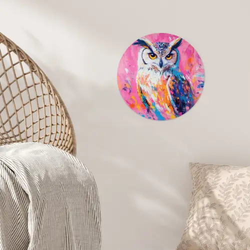 Uil - Roze - Blauw - Verf - Abstract Wandcirkel behangsticker klein -sfeer4
