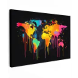Wereldkaart - Verf - Kleurrijk - Graffiti - Wereld Tuinposter op houten frame 2 cm dik klein -3d