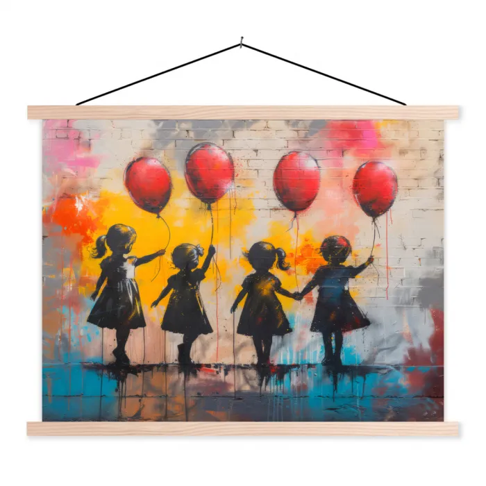 Graffiti - Kinderen - Street art - Ballon - Banksy textielposter latten blank klein -3d