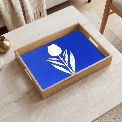 Tulp - Minimalistisch - Bladeren - Wit Dienblad Rechthoek middel -sfeer1