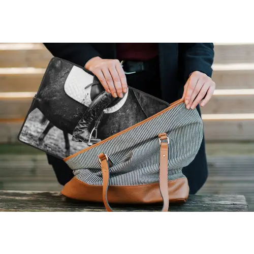 Paard - Sport - Zwart - Wit laptophoes neopreen klein -tas