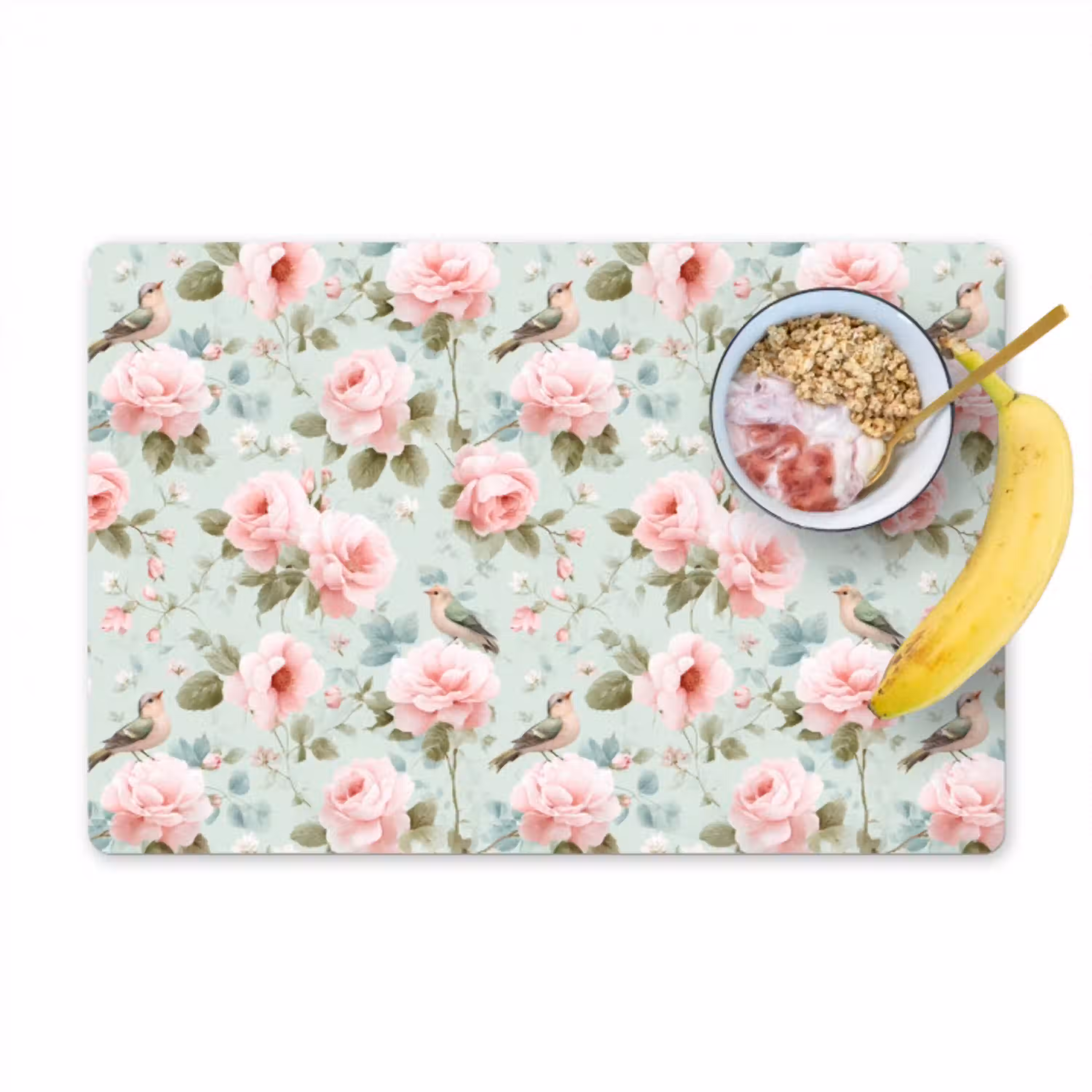 Rozen - Vogels - Pastel - Kleurrijk Placemat vinyl groot 368 -zzzproduct_Kitchenyeah-website
