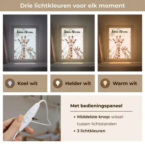Giraffe - Bladeren - Kinderen - Dieren - Jungle Light Box met kabel (Kinderlampje) klein -USP_lichtkleurNL