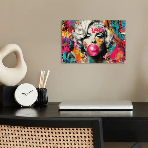 Vrouw - Kauwgom - Graffiti - Neonkleuren poster papier klein -sfeer1