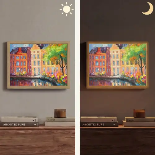 Olieverf - Amsterdam - Kunst - Kleurrijk Light Box met batterij (Wandlamp) middel -sfeer3