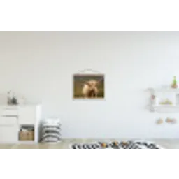 Schotse hooglander - Bergen - Grasveld textielposter latten blank klein -kinderkamer