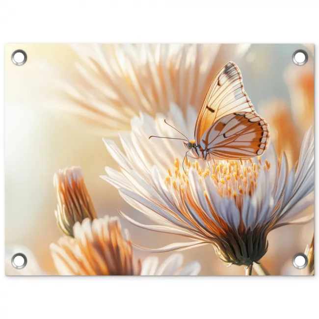 Vlinder - Bloem - Oranje tuinposter los doek klein -3d