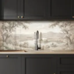 Rivierlandschap - Bergen - Natuur - Vintage - Beige keuken achterwand 2 middel -sfeer1