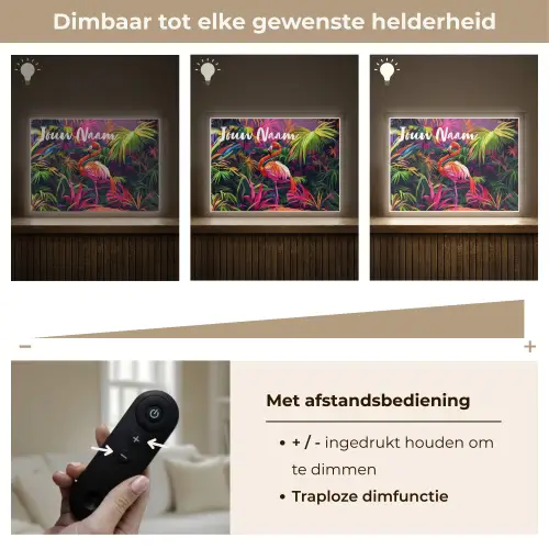 Flamingo - Tropisch - Dier - Bladeren Light Box met batterij (Wandlamp kind) middel -USP_dimbaarNL