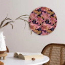 Lelies - Patroon - Roze - Goud Wandcirkel kunststof plaat 5mm dik klein 188 -sfeer4