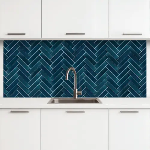 Visgraatmotief - Tegels - Diepblauw keuken achterwand 2 middel 871 -3d