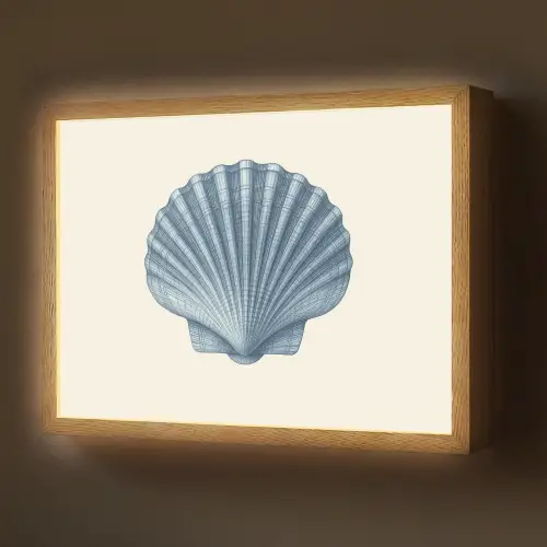 Ribbels - Blauw - Schelp Light Box met batterij (Wandlamp) middel -z3d_website