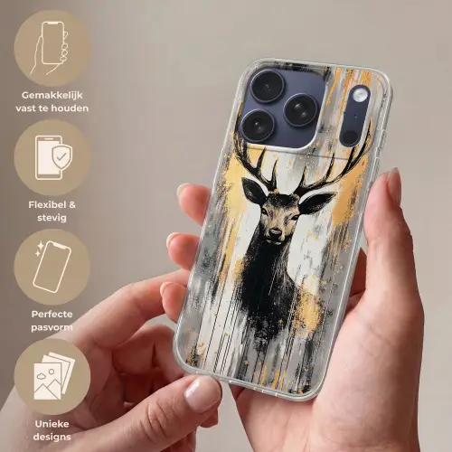 Abstract - Hert - Gewei - Goud Telefoonhoesje iPhone 17 Pro klein -sfeer3_NL