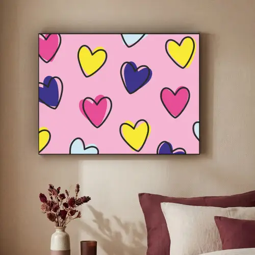 Hartjes - Valentijn - Patroon - Kleurrijk Textielframe zwart klein -sfeer1