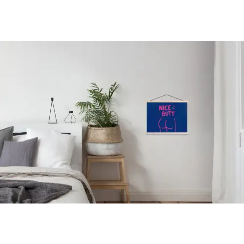 Brutaal - Grappig - Blauw textielposter latten blank klein -woonkamer