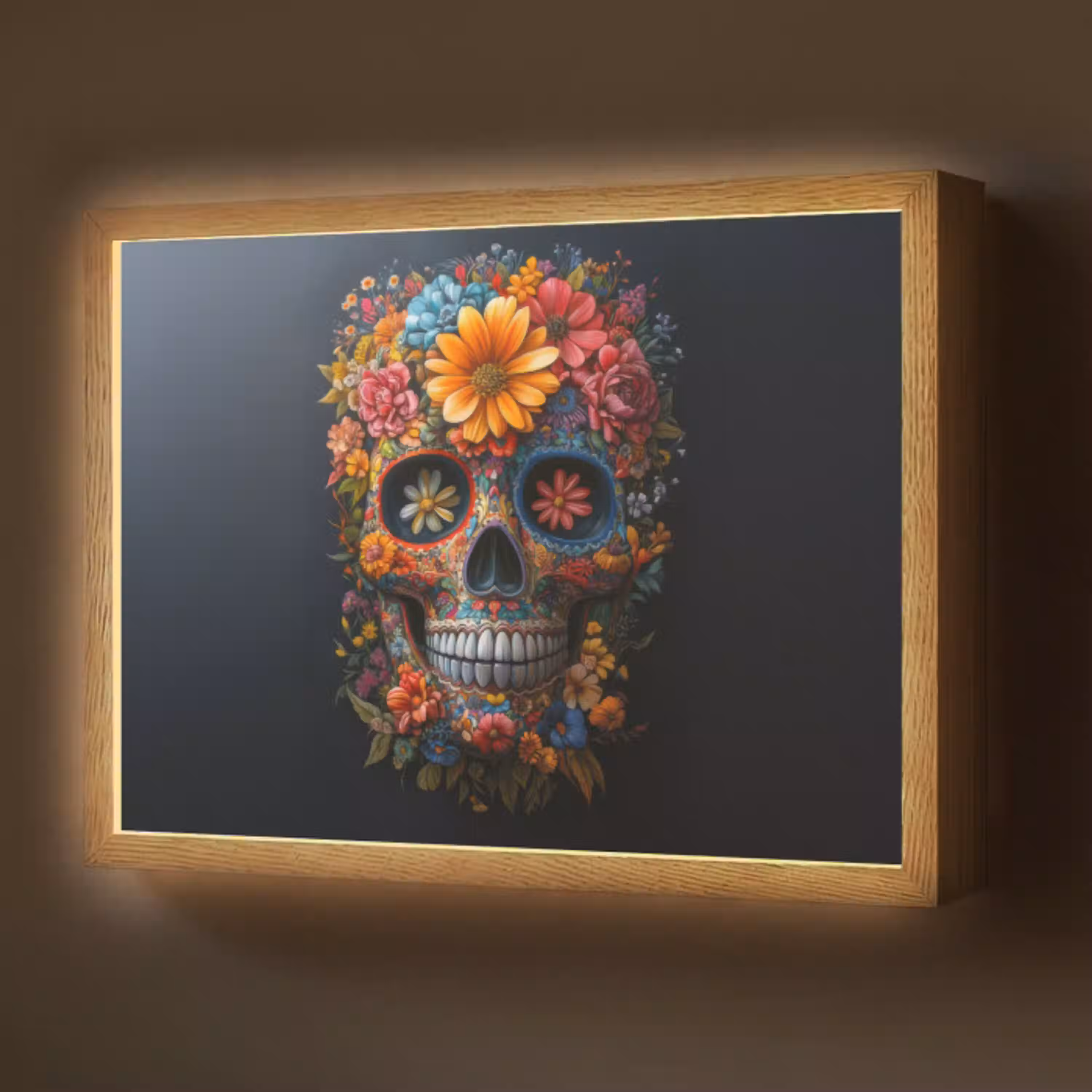 Bloemen - Kleurrijk - Schedel Light Box met batterij (Wandlamp) middel -z3d_website