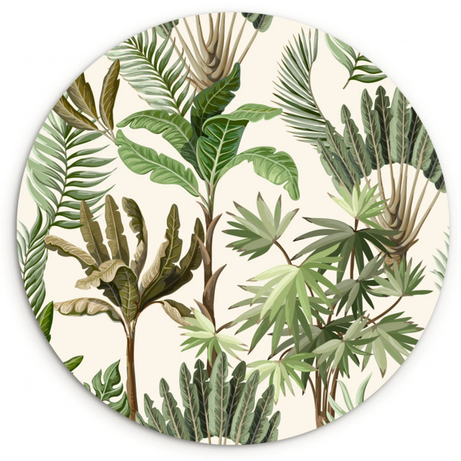 Jungle - Palmboom - Bananenplant - Kinderen - Natuur - Planten Wandcirkel kunststof plaat 5mm dik klein -3d
