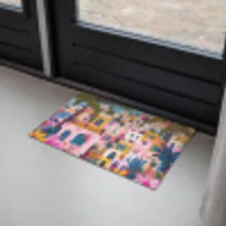 Kleurrijk - Roze - Oranje - Geel - Bloemen Deurmat klein -sfeer2
