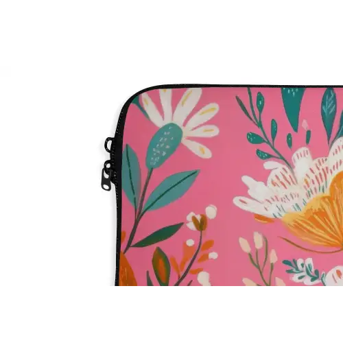 Roze - Bloemen - Wit - Oranje laptophoes neopreen klein -detail