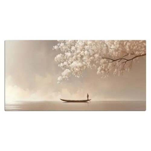 Bloesems - Wit - Boot - Minimalistisch Muismat XXL klein -3d_leeg
