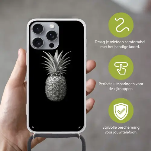 Ananas - Gedetailleerd - Bladeren Hoesje iPhone 16 Pro Max met koord klein -sfeer2_NL