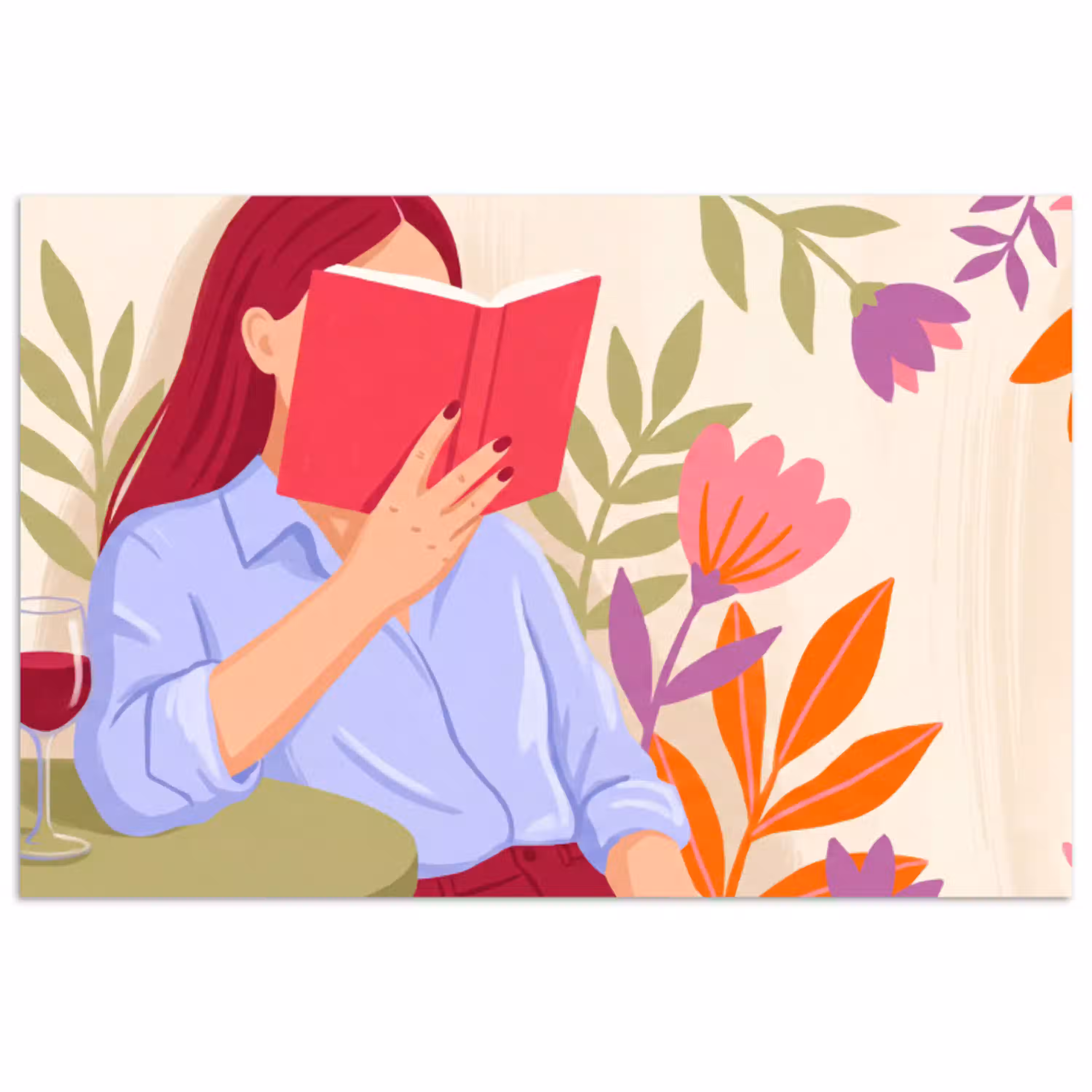 Vrouw - Lezen - Thuis - Modern - Bloemen poster papier klein -3d