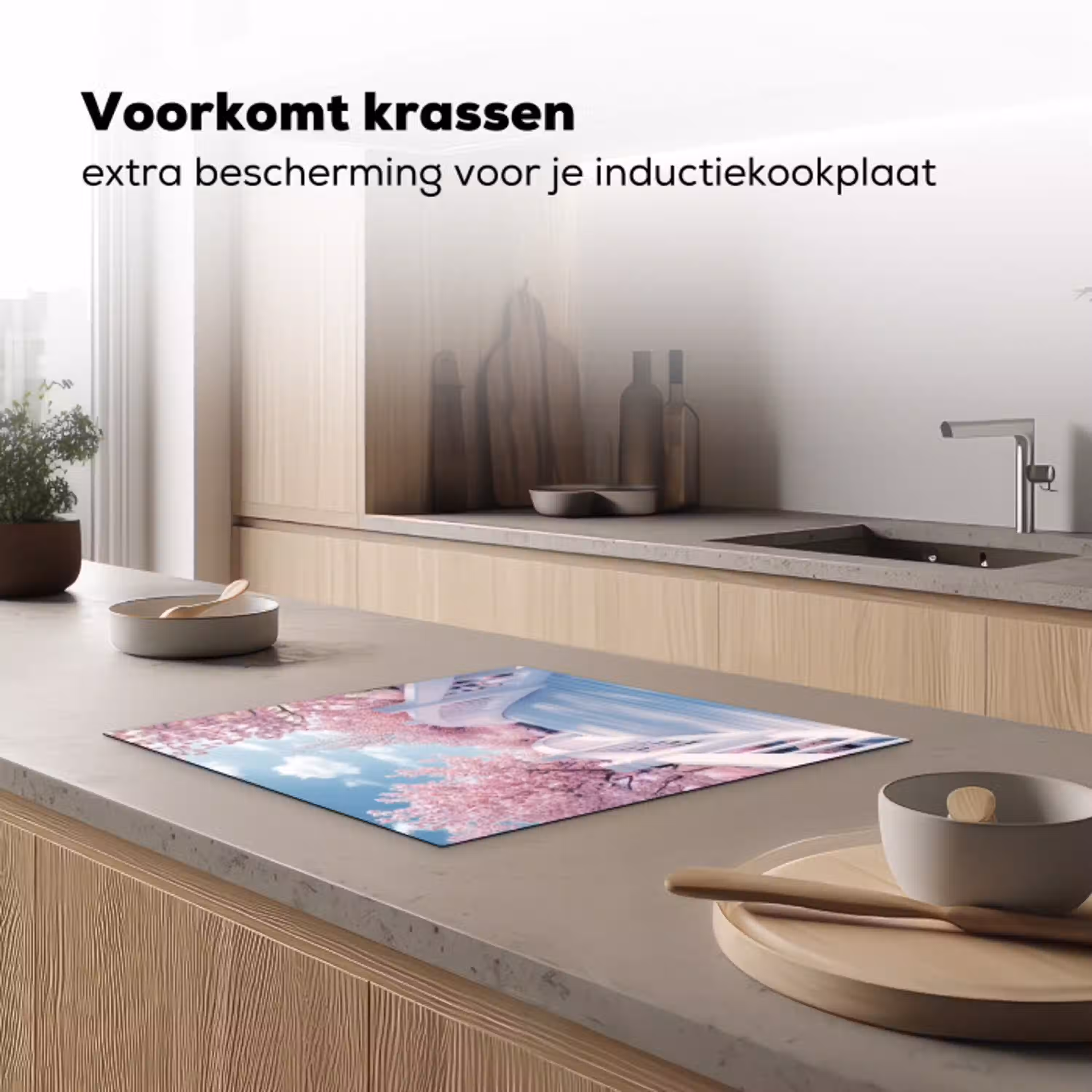 Brug - Kersenbomen - Wit Inductie beschermer vinyl 3mm middel -sfeer1