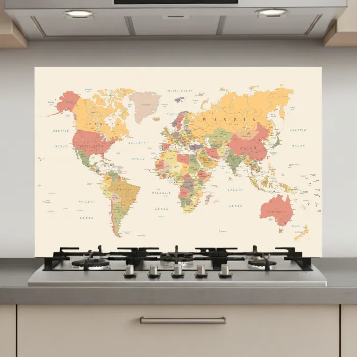 Wereldkaart - Realistisch - Beige keuken achterwand spatscherm klein -3d_website