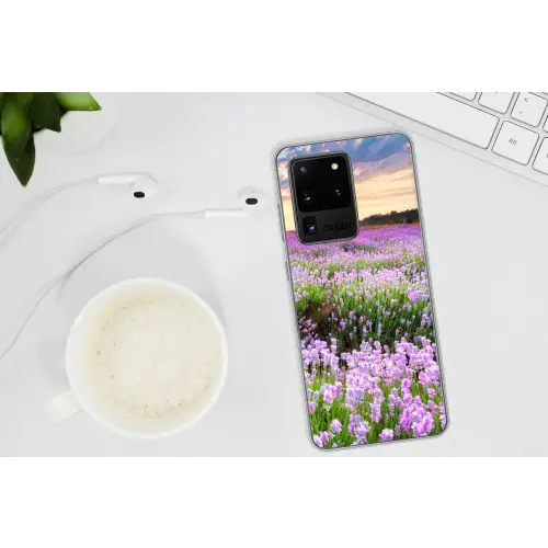 Lavendel - Bloemen - Zonsondergang - Paars - Weide Telefoonhoesje Samsung Galaxy S20 Ultra klein -oordopS20Ultra