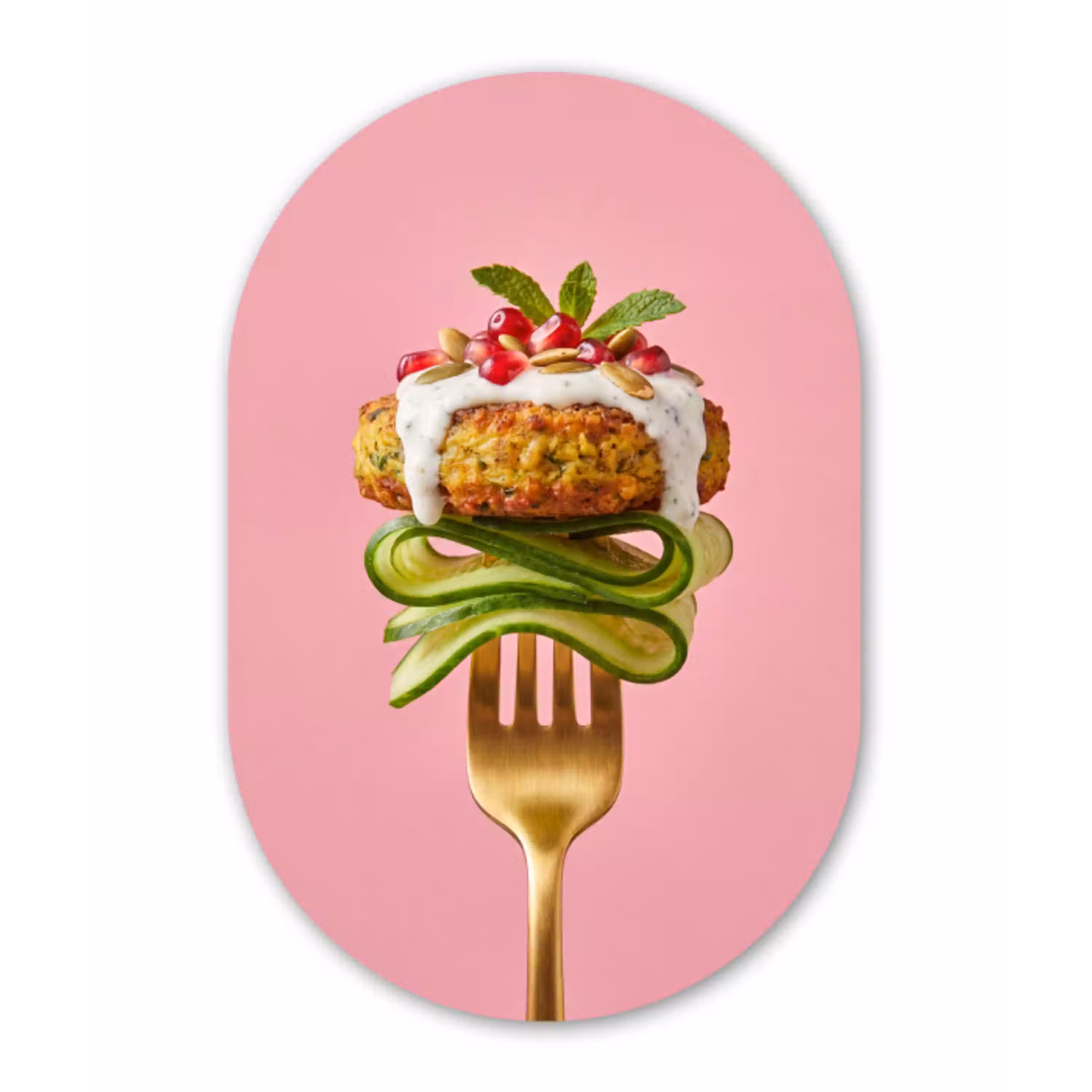 Eten - Vork - Roze Wandcirkel Ovaal Aluminium middel -3d