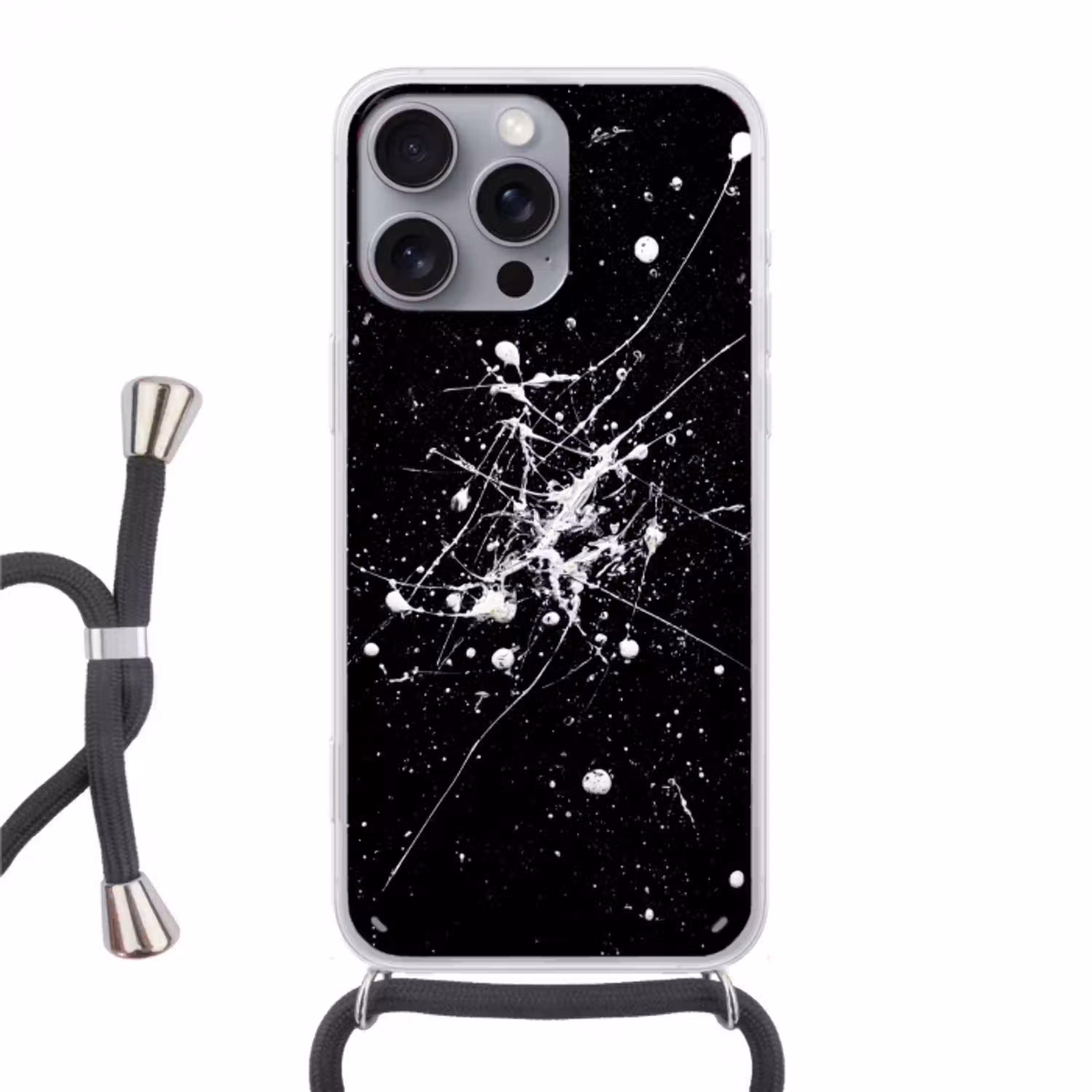 Verfspatten - Wit - Abstract - Explosie Hoesje iPhone 16 Pro Max met koord klein -3d