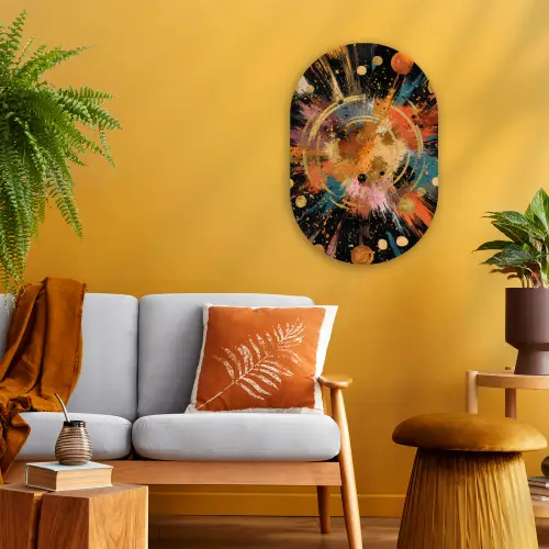 Explosie - Verfstructuur - Goud - Abstract Wandcirkel Ovaal Forex klein -sfeer4