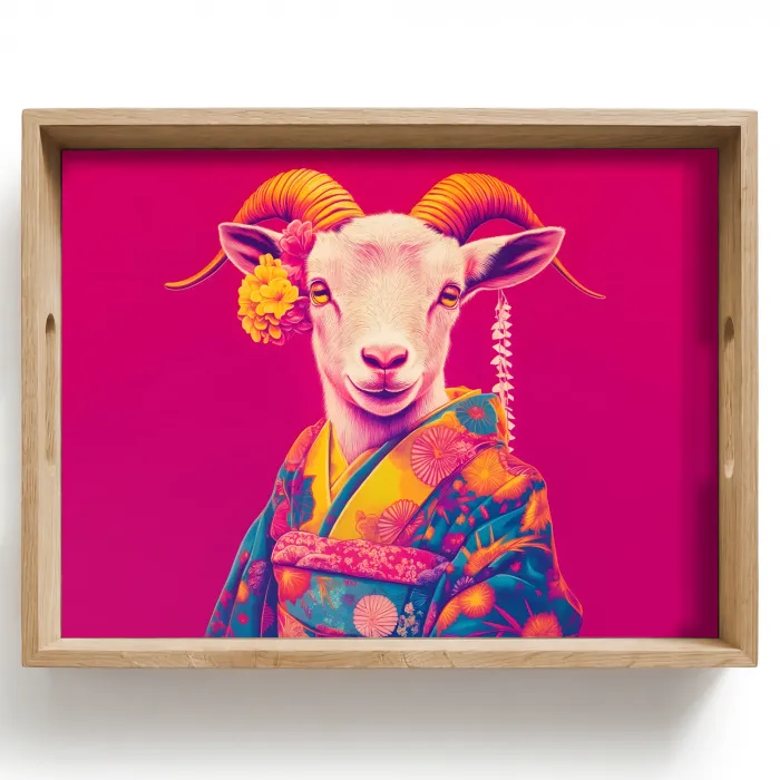 Geit - Hoorns - Kimono - Kleurrijk Dienblad Rechthoek middel -z3d_shopping
