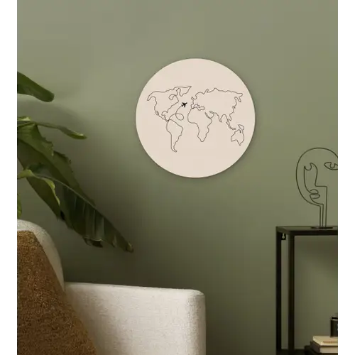 Wereldkaart - Simpel - Vliegtuig Wandcirkel plexiglas klein -sfeer3