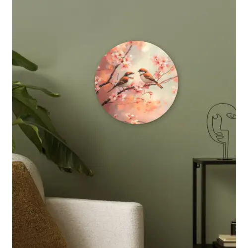 Vogels - Romantic - Bloesemtak Wandcirkel kunststof plaat 5mm dik klein -sfeer3