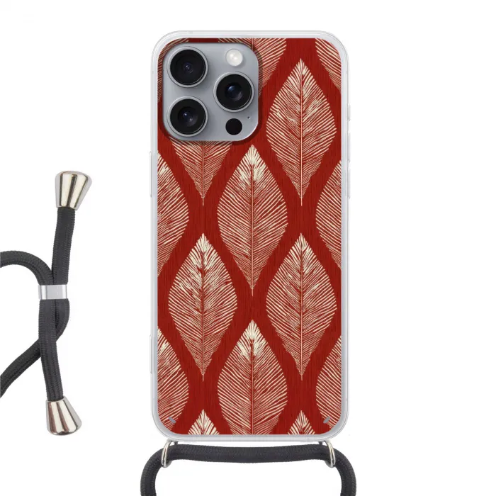 Bladeren - Rood - Elegant Hoesje iPhone 16 Pro Max met koord klein -3d