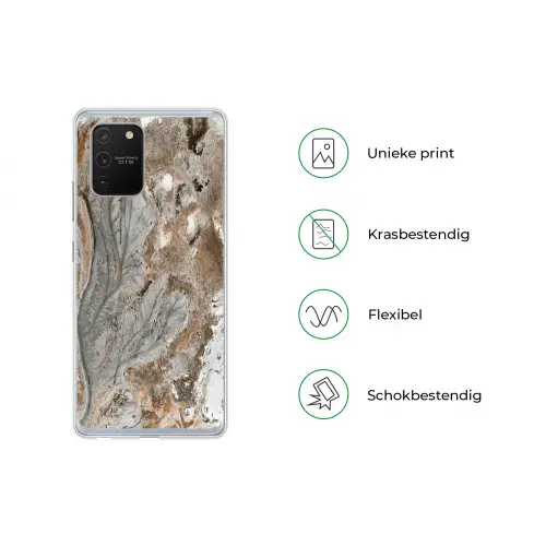 Abstract - Marmer - Wit - Bruin - Marmerlook Telefoonhoesje Samsung Galaxy S10 Lite klein -specsS10Lite