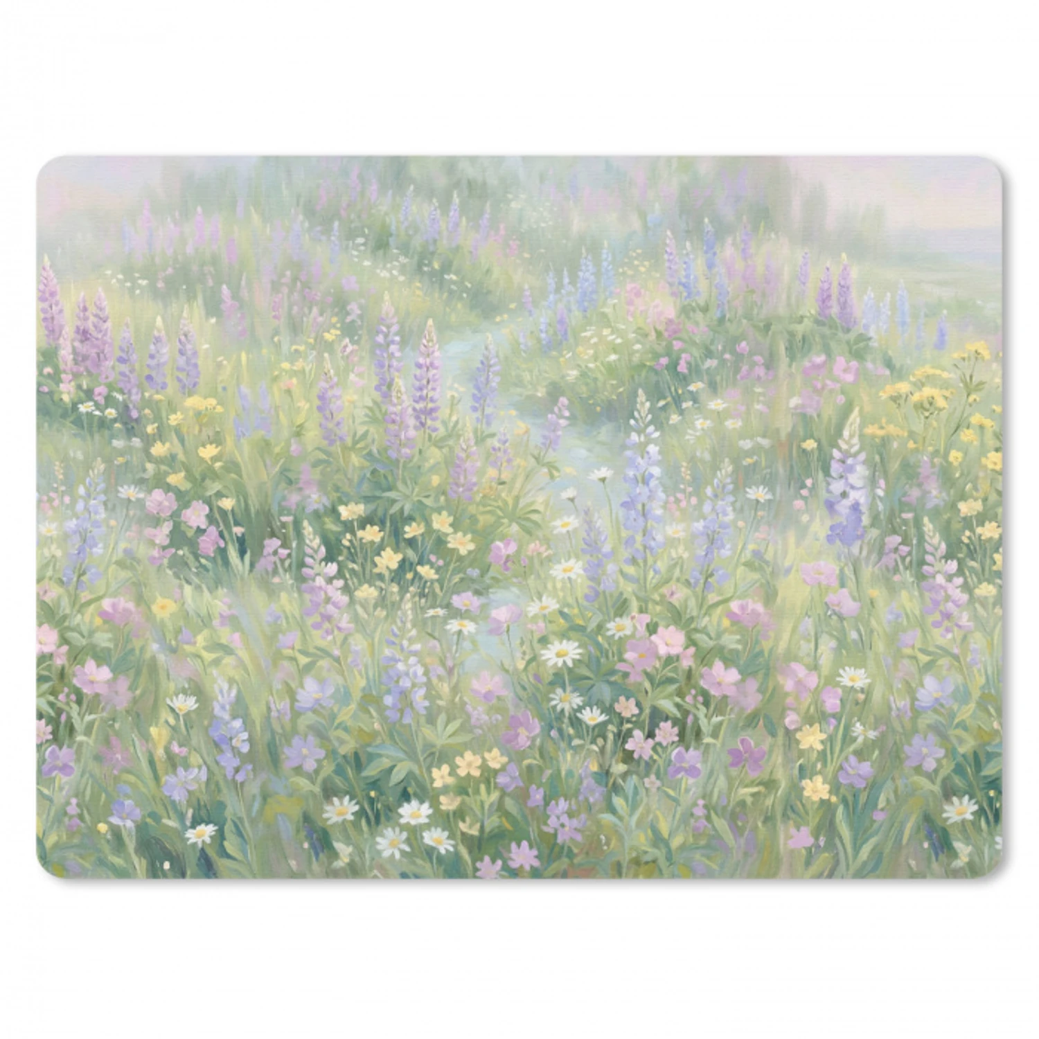 Bloemenveld - Heuvels - Kleurrijk muismat rubber klein -3d